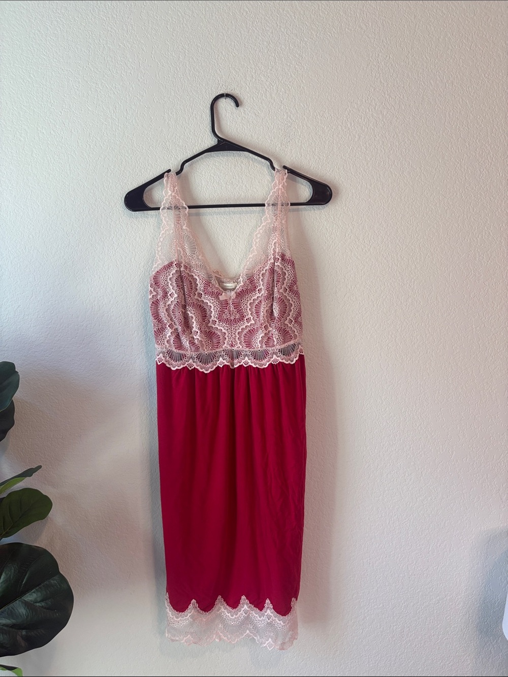 Soma cool nights Lace-Trim Pink & Red Sleep Chemise pajama night dress slip